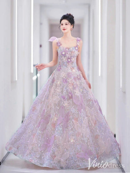 Pink Floral Blossom Prom Dresses Sparkly Butterfly Bow-Tie Princess Dress AD1328-prom dresses 2025 -Viniodress-Pink-Custom Size-