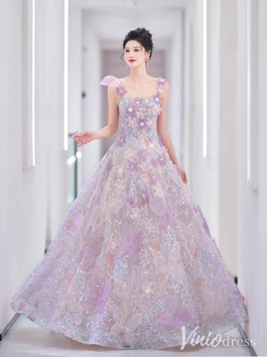 Pink Floral Blossom Prom Dresses Sparkly Butterfly Bow-Tie Princess Dress AD1328-prom dresses 2025 -Viniodress-Pink-Custom Size-