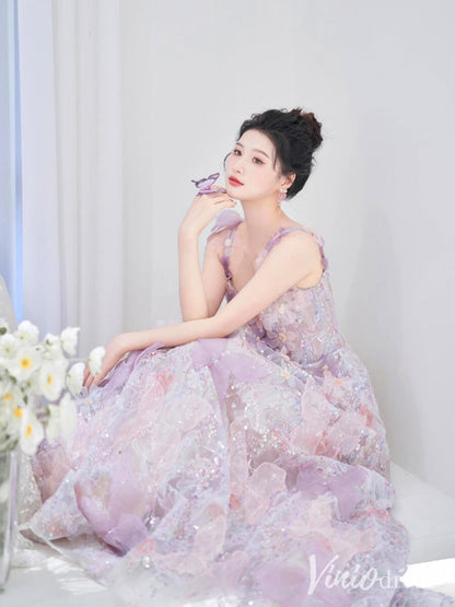 Pink Floral Blossom Prom Dresses Sparkly Butterfly Bow-Tie Princess Dress AD1328-prom dresses 2025 -Viniodress-Pink-Custom Size-