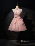 Pink Floral Blossom Sequin Homecoming Dresses Halter Neck 3D Flower BJ018