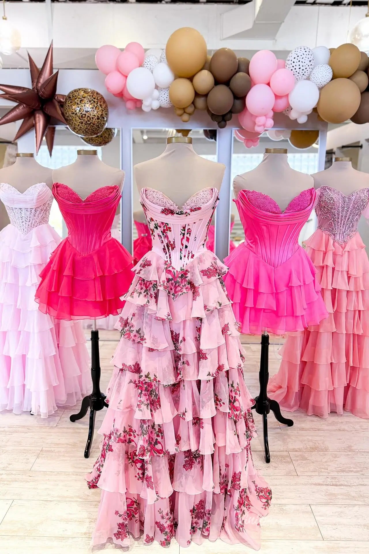 Pink Floral Chiffon Tiered Prom Dress with Slit & Sweetheart Neckline - FD3734-prom dresses 2026-Viniodress-Pink-Custom Size-