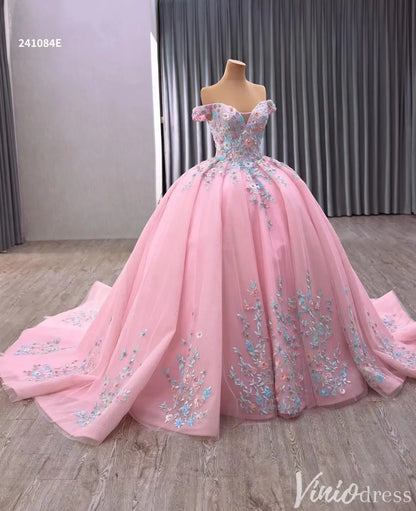 Pink Floral Embroidered Quinceañera Ball Gown with Lace-Up Back 241084E-Quinceanera Dresses 2025 -Viniodress-Pink-Custom Size-