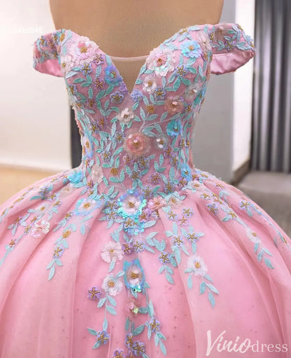 Pink Floral Embroidered Quinceañera Ball Gown with Lace-Up Back 241084E-Quinceanera Dresses 2025 -Viniodress-Pink-Custom Size-