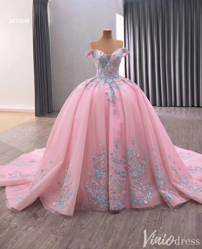 Pink Floral Embroidered Quinceañera Ball Gown with Lace-Up Back 241084E-Quinceanera Dresses 2025 -Viniodress-Pink-Custom Size-