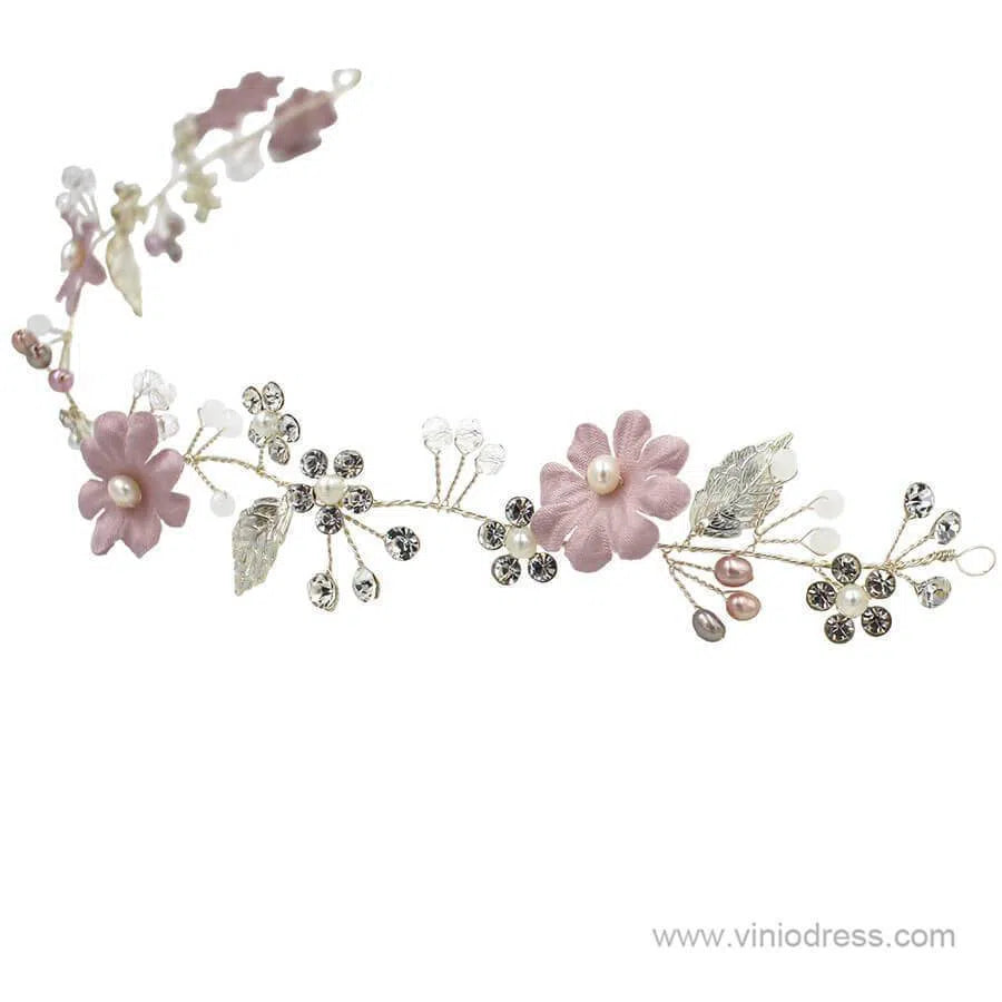 Pink Floral Headband with Pearls and Crystals ACC1123-Headpieces 2025 -Viniodress-Pink-