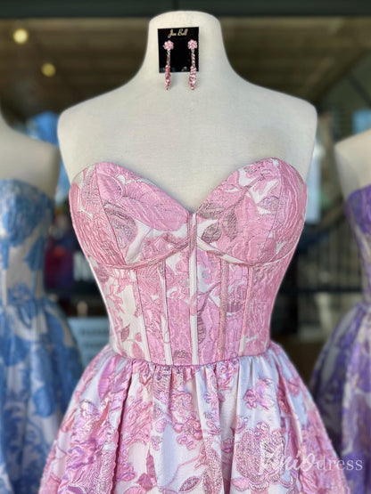 Pink Floral Jacquard Prom Dress with Corset Bodice & Sweetheart Neckline – FD6117-prom dresses 2025 -Viniodress-Pink-Custom Size-