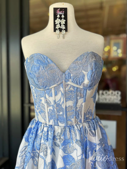 Pink Floral Jacquard Prom Dress with Corset Bodice & Sweetheart Neckline – FD6117-prom dresses 2025 -Viniodress-Blue-Custom Size-