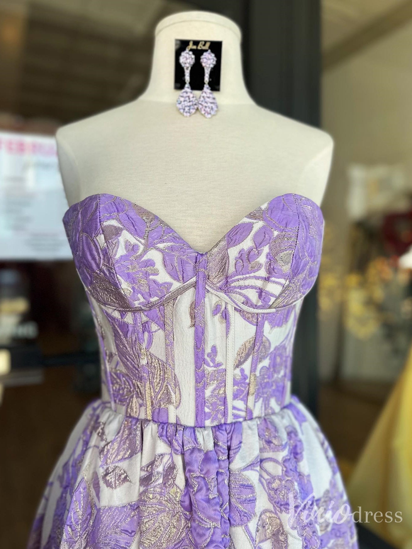 Pink Floral Jacquard Prom Dress with Corset Bodice & Sweetheart Neckline – FD6117-prom dresses 2025 -Viniodress-Purple-Custom Size-