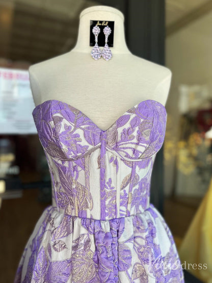 Pink Floral Jacquard Prom Dress with Corset Bodice & Sweetheart Neckline – FD6117-prom dresses 2025 -Viniodress-Purple-Custom Size-