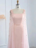 prom dresses 2025 Pink Floral Prom Dresses Beaded Cape Sleeves Square Neck Sheath Formal Dresses 20084-plus size wedding dresses Viniodress-Pink-US 2-