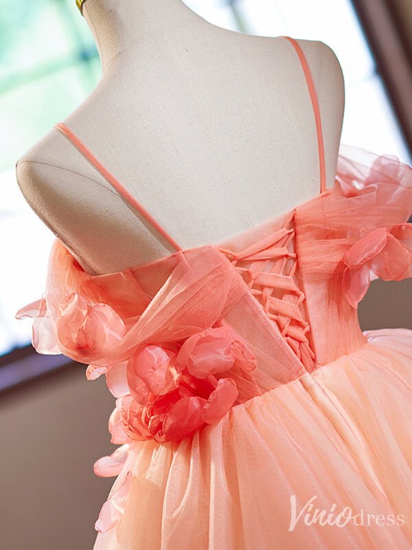Pink Floral Tiered Homecoming Dress Spaghetti Strap Hoco 2024 Back to School Dress 8009-prom dresses 2025 -Viniodress-Pink-Custom Size-