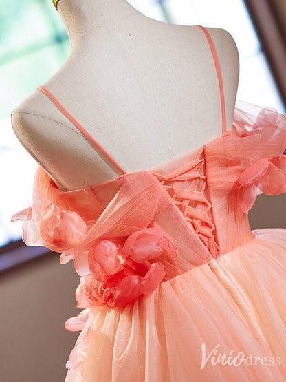 Pink Floral Tiered Homecoming Dress Spaghetti Strap Hoco 2024 Back to School Dress 8009-prom dresses 2025 -Viniodress-Pink-Custom Size-