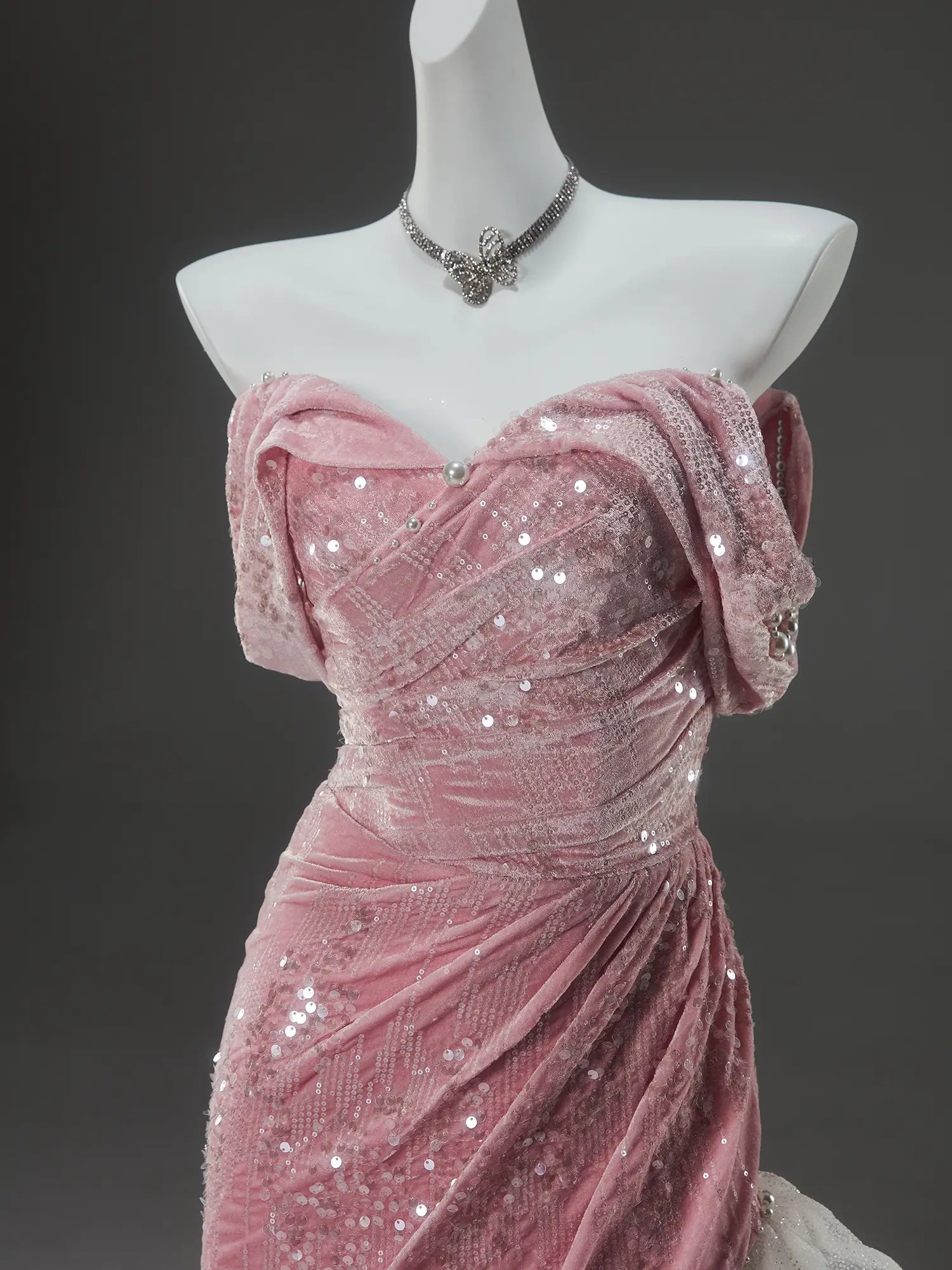 Pink High-Low Prom Dresses with Sequin Velvet Bodice & Sparkly Organza Bottom - CQ0146-Couture Gown 2025 -Viniodress-Pink-Custom Size-