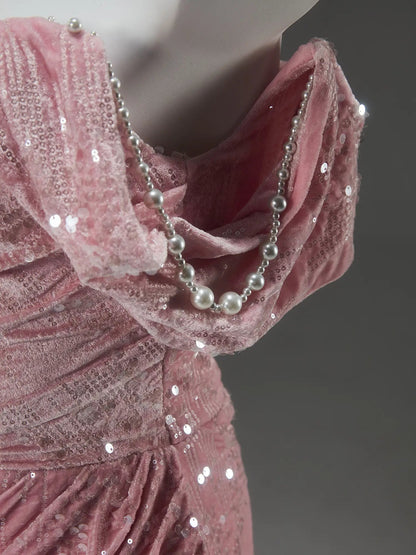 Pink High-Low Prom Dresses with Sequin Velvet Bodice & Sparkly Organza Bottom - CQ0146-Couture Gown 2025 -Viniodress-Pink-Custom Size-