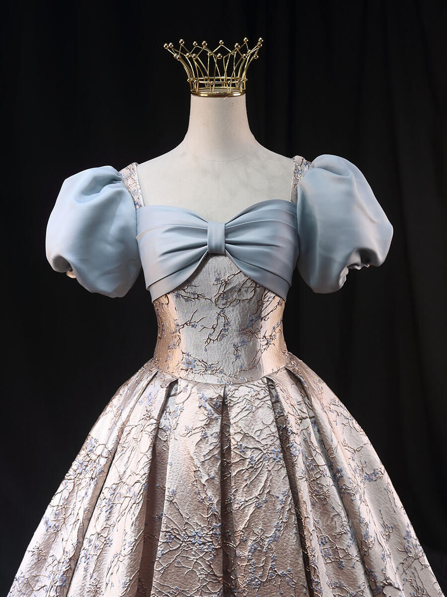 Pink Jacquard Prom Dresses with Puffed Sleeve, Corset Back, Quinceanera Dresses SU001-prom dresses 2025 -Viniodress-Pink-Custom Size-