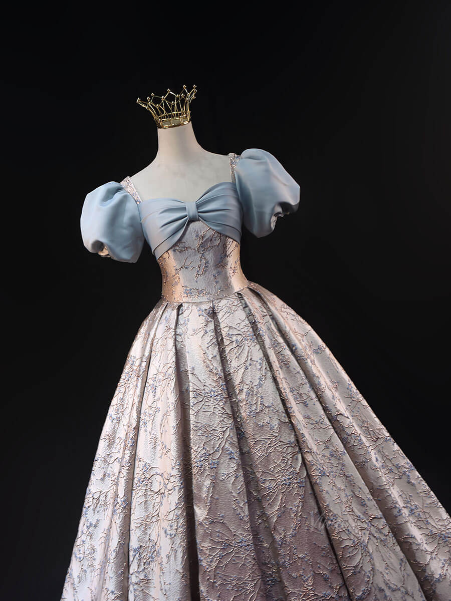 Pink Jacquard Prom Dresses with Puffed Sleeve, Corset Back, Quinceanera Dresses SU001-prom dresses 2025 -Viniodress-Pink-Custom Size-