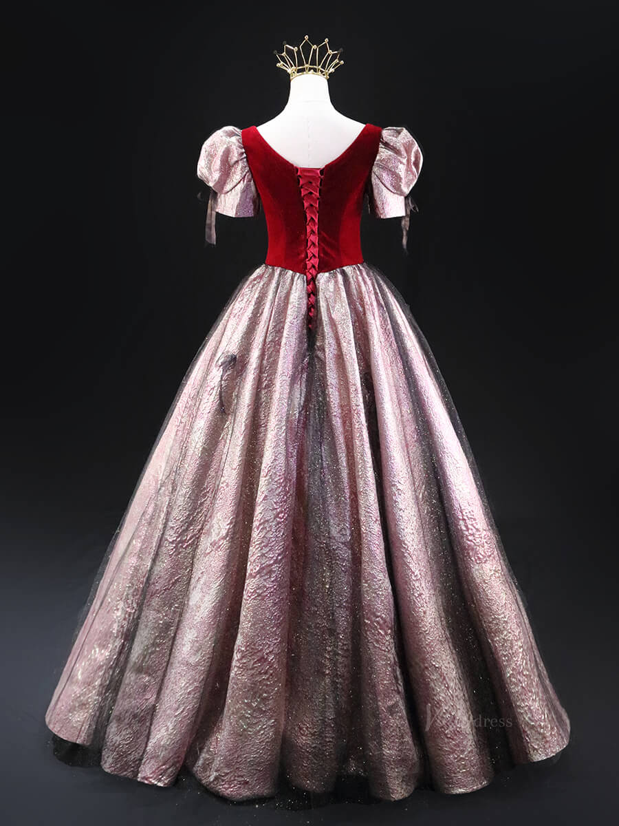 Pink Jacquard Prom Dresses with Puffed Sleeve, Red Velvet Bodice, Quinceanera Dresses SU024-prom dresses 2025 -Viniodress-Pink-Custom Size-