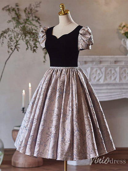 Pink Jacquard Satin Hoco 2024 Puffed Sleeve Back to School Dress 8004-prom dresses 2025 -Viniodress-Pink-Custom Size-