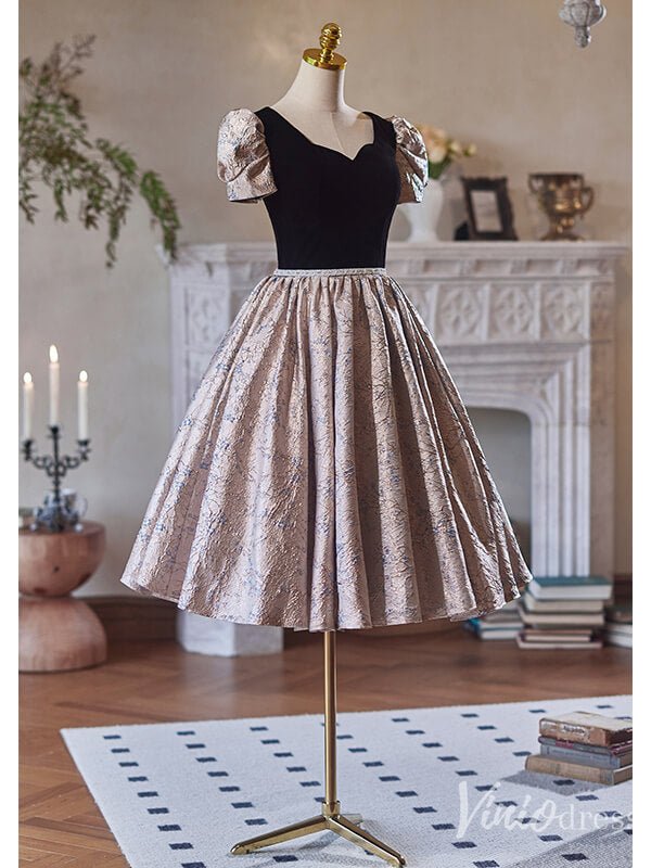 Pink Jacquard Satin Hoco 2024 Puffed Sleeve Back to School Dress 8004-prom dresses 2025 -Viniodress-Pink-Custom Size-