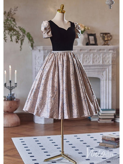 Pink Jacquard Satin Hoco 2024 Puffed Sleeve Back to School Dress 8004-prom dresses 2025 -Viniodress-Pink-Custom Size-