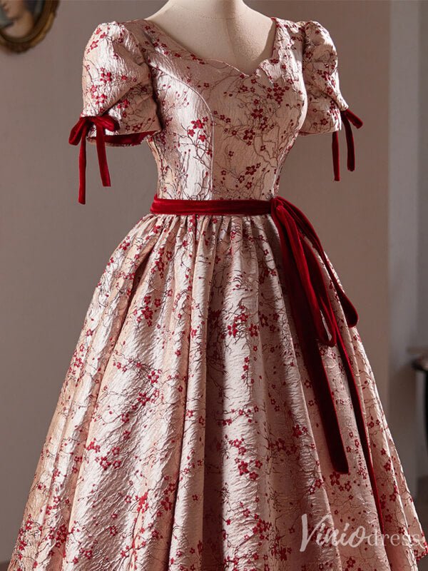 Pink Jacquard Satin Homecoming Dress Puffed Sleeve Hoco 2024 Back to School Dress 8020-prom dresses 2025 -Viniodress-Pink-Custom Size-