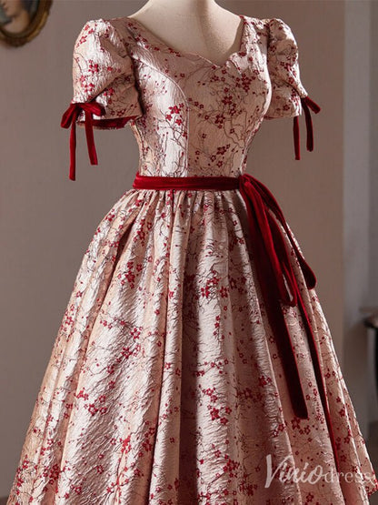 Pink Jacquard Satin Homecoming Dress Puffed Sleeve Hoco 2024 Back to School Dress 8020-prom dresses 2025 -Viniodress-Pink-Custom Size-