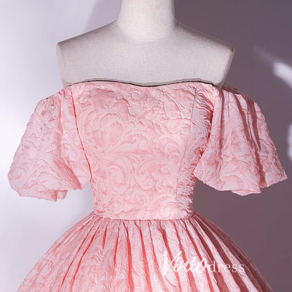 Pink Jacquard Satin Off the Shoulder Prom Dresses FD3514-prom dresses 2025 -Viniodress-Pink-Custom Size-