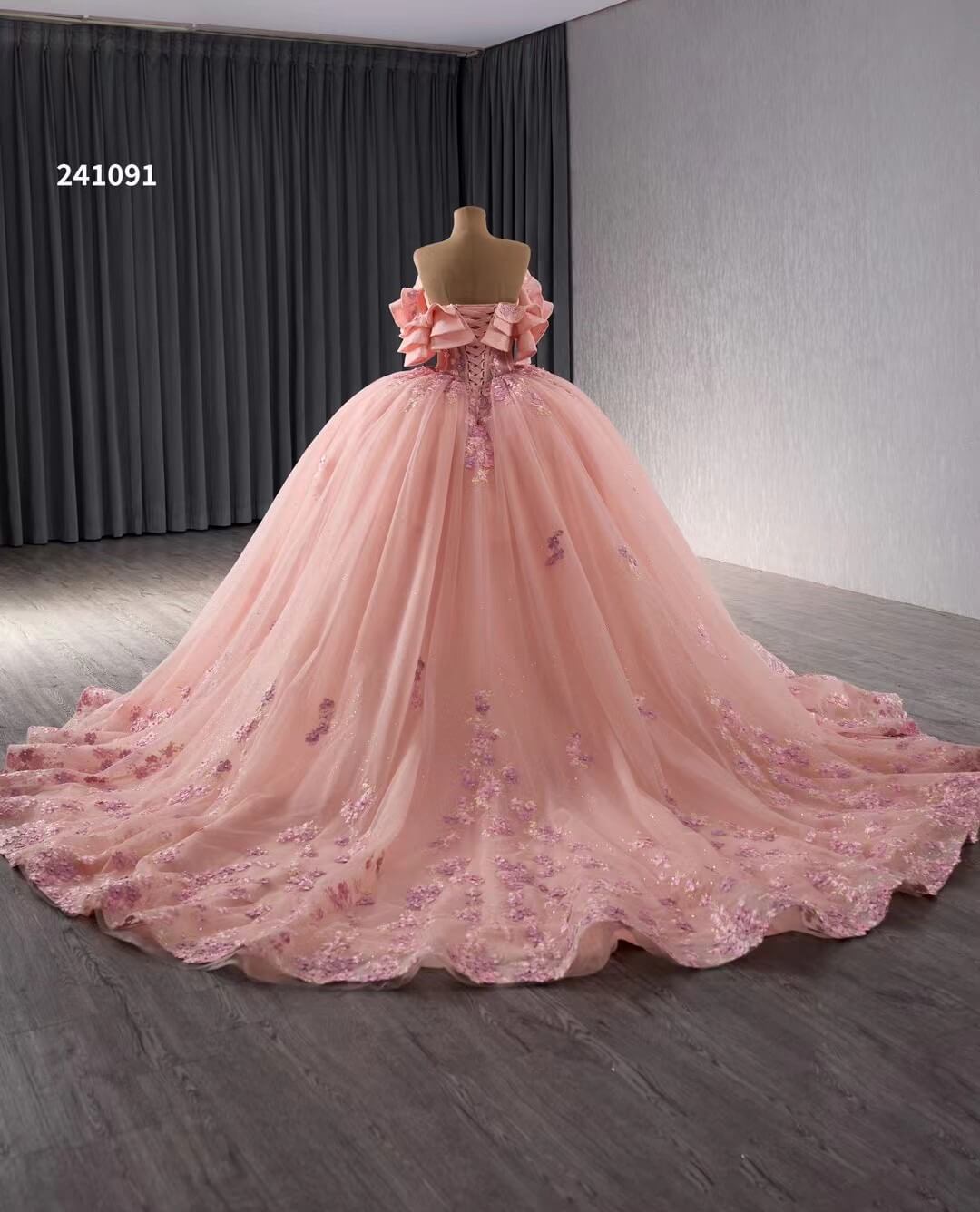 Pink Lace Applique Layered Wedding Gowns Convertible Quince Dress 241091-Quinceanera Dresses 2025 -Viniodress-Pink-Custom Size-