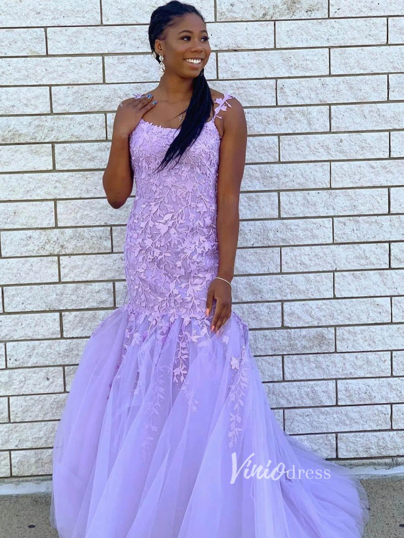 Prom Dress 2025 Pink Lace Appliqued Mermaid Prom Dresses Lace up back FD1250C-unique prom dresses-Pink-Custom Size-Viniodress