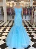 Pink Lace Appliqued Mermaid Prom Dresses Lace up back FD1250C-prom dresses-Viniodress-Light Blue-Custom Size-Viniodress