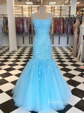 Prom Dress 2025 Pink Lace Appliqued Mermaid Prom Dresses Lace up back FD1250C-unique prom dresses-Light Blue-Custom Size-Viniodress