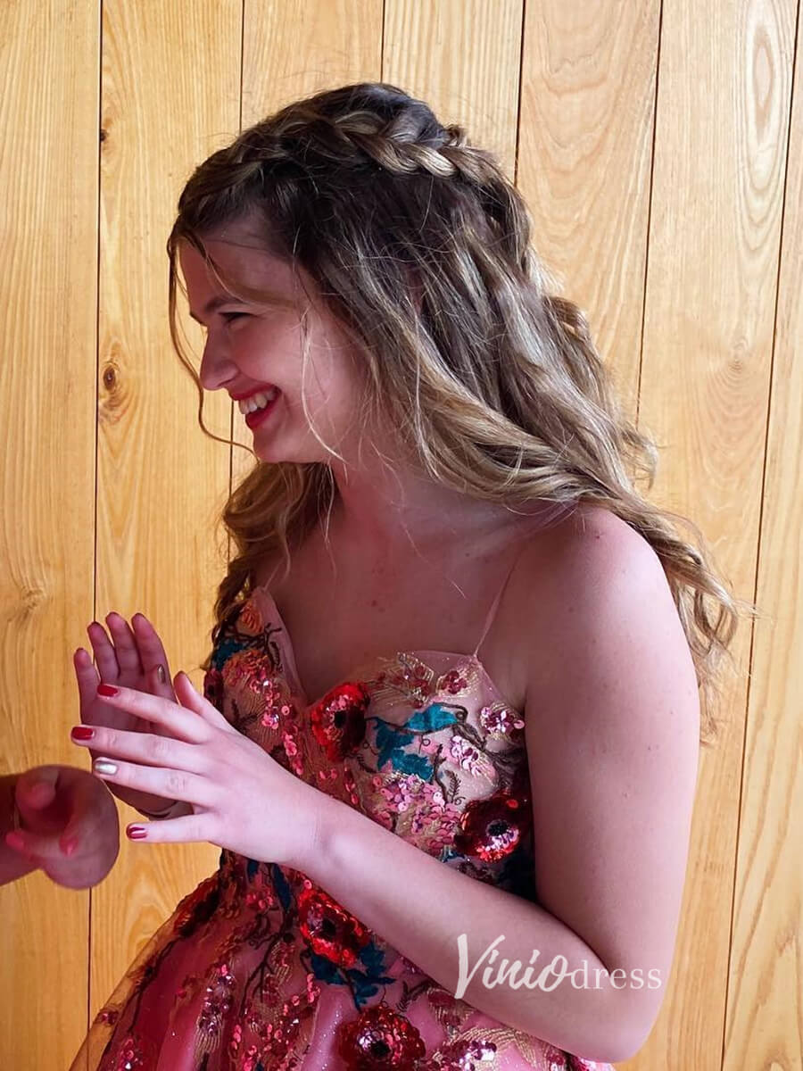 Pink Lace Appliqued Prom Dresses Sparkly Tulle Formal Gown FD3332-prom dresses 2025 -Viniodress-Pink-Custom Size-