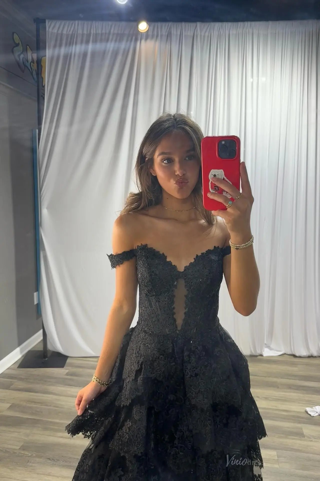 Pink Lace Tiered Ruffle Prom Dress with Sheer Corset Bodice & Sweetheart Neckline – RF095-prom dresses 2026-Viniodress-Pink-Custom Size-