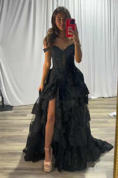 Pink Lace Tiered Ruffle Prom Dress with Sheer Corset Bodice & Sweetheart Neckline – RF095-prom dresses 2026-Viniodress-Pink-Custom Size-