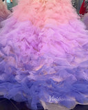 Pink Lavender Ruffle Prom Ball Gown Beaded Tiered Quinceanera Dresses FD3589-Quinceanera Dresses-Viniodress-Viniodress