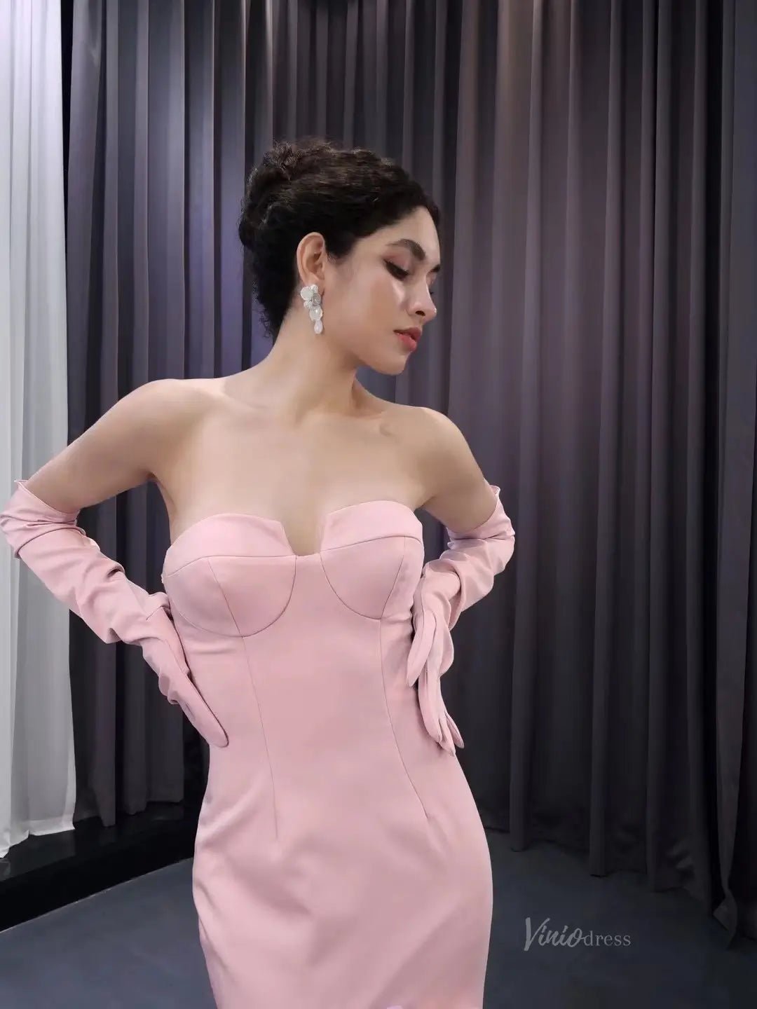 Pink Lilac Flower Mermaid Prom Dresses High Low,Removable Long Sleeves 241099-Prom Dresses 2025 -Viniodress-Pink-Custom Size-