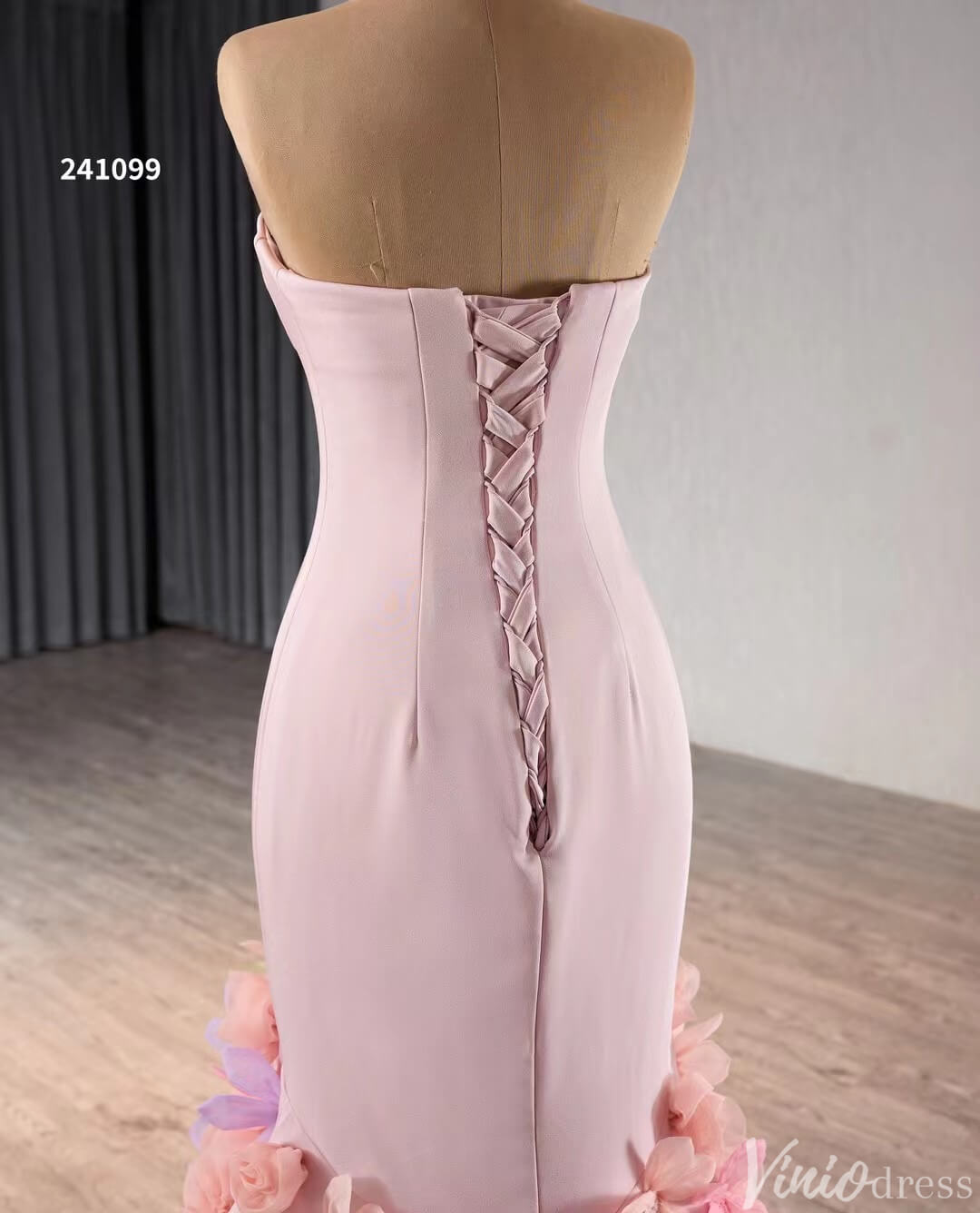 Pink Lilac Flower Mermaid Prom Dresses High Low,Removable Long Sleeves 241099-Prom Dresses 2025 -Viniodress-Pink-Custom Size-