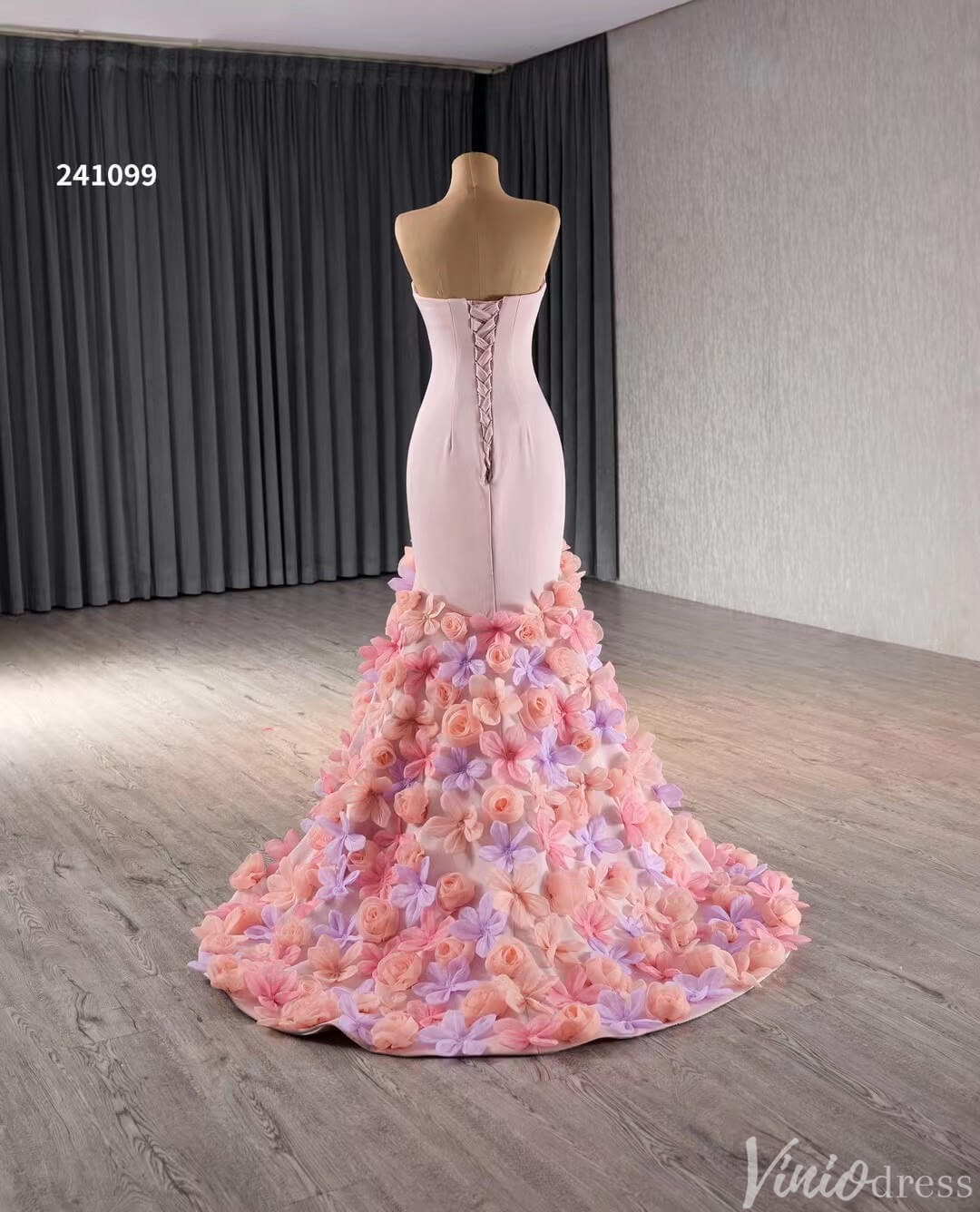 Pink Lilac Flower Mermaid Prom Dresses High Low,Removable Long Sleeves 241099-Prom Dresses 2025 -Viniodress-Pink-Custom Size-