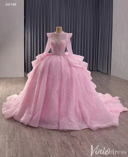 Pink Long Sleeve Glitter Quinceañera Ball Gown with Ruffle Skirt 241149-Quinceanera Dresses 2025 -Viniodress-Pink-Custom Size-