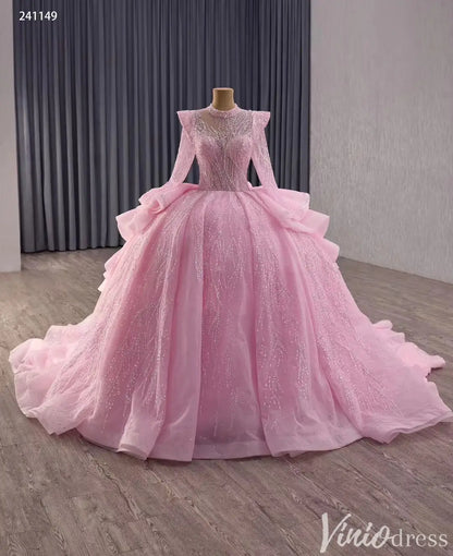 Pink Long Sleeve Glitter Quinceañera Ball Gown with Ruffle Skirt 241149-Quinceanera Dresses 2025 -Viniodress-Pink-Custom Size-