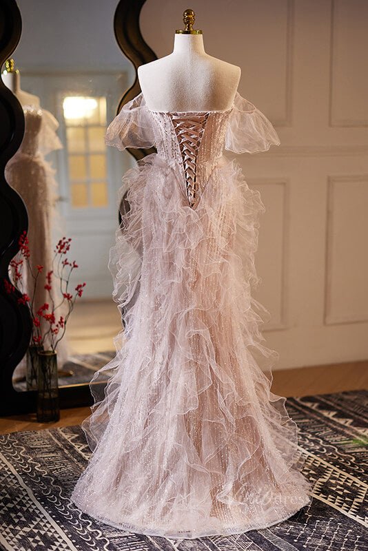 Pink Mermaid Beaded Prom Dresses Off the Shoulder Evening Dress AD1109-prom dresses 2025 -Viniodress-Pink-Custom Size-