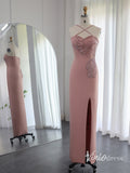 Pink Mermaid Evening Dresses with Slit Spaghetti Strap Mother of the Bride Dresses AD1146
