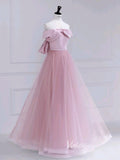 Pink Off the Shoulder Prom Dresses Bow-Tie Formal Dress AD1037