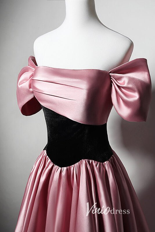 Pink Off the Shoulder Prom Dresses Puffed Sleeve Formal Dress AD1028-prom dresses 2025 -Viniodress-Pink-Custom Size-