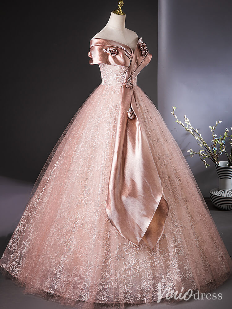 Pink Off the Shoulder Quinceanera Dresses Sparkly Lace Ball Gown AD1382-prom dresses-Viniodress-Viniodress