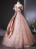 Pink Off the Shoulder Quinceanera Dresses Sparkly Lace Ball Gown AD1382-prom dresses-Viniodress-Viniodress