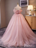 Pink Off the Shoulder Rosette Prom Ball Gown Pleated Tulle Quinceanera Dress AD1315-Quinceanera Dresses-Viniodress-Viniodress