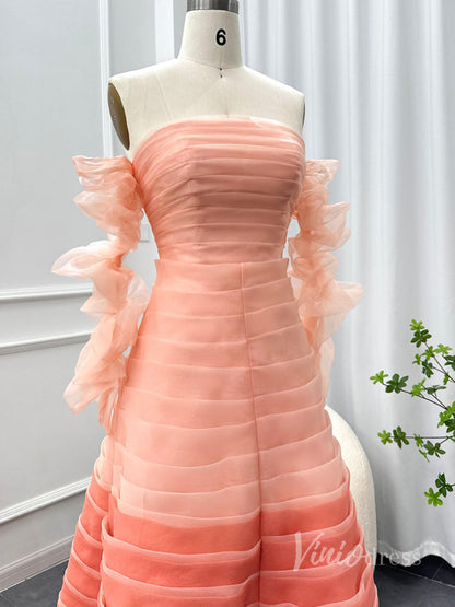 Pink Off the Shoulder Ruched Prom Dresses Long Sleeve Formal Dress AD1181-prom dresses 2025 -Viniodress-Pink-US 2-