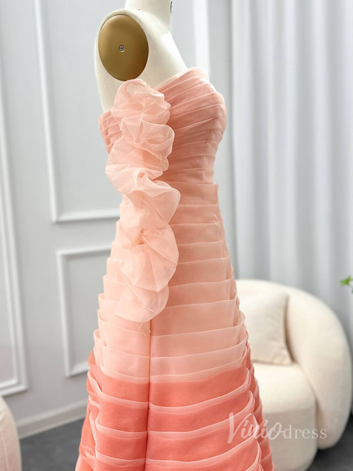 Pink Off the Shoulder Ruched Prom Dresses Long Sleeve Formal Dress AD1181-prom dresses 2025 -Viniodress-Pink-US 2-