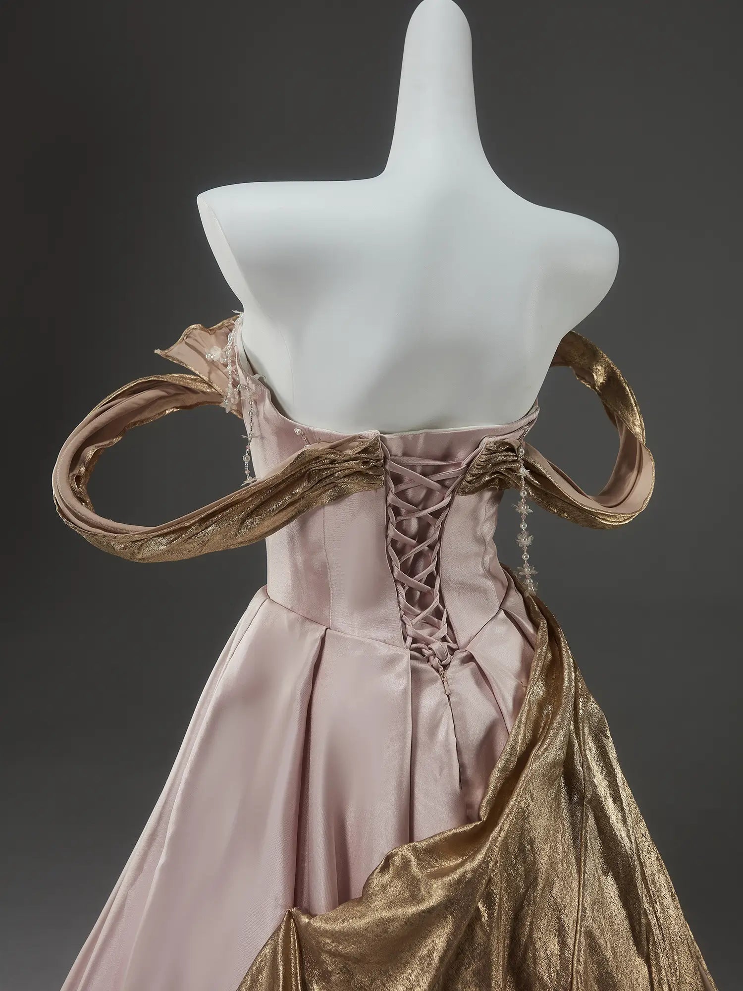 Pink Off the Shoulder Satin Formal Gown with Gold Pleated Overskirt & Sweetheart Neckline - CQ0141-Couture Gown 2025 -Viniodress-Pink-Custom Size-